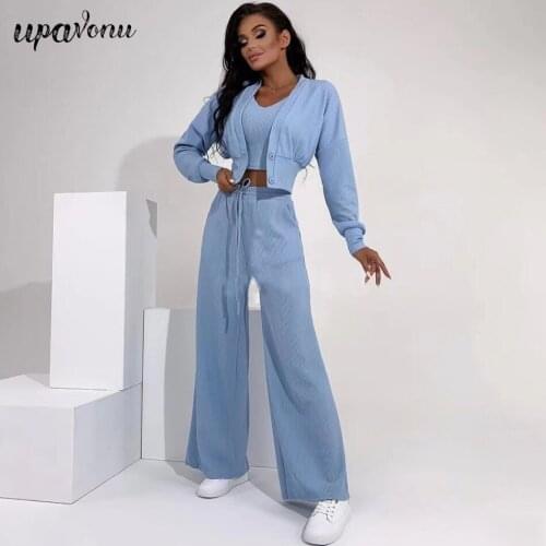 Free Shipping Autumn Casual Women Knit Pants Set Long Sleeve Single-breasted Short Jacket Cardigan & Vest & Trousers 3-Piece Set