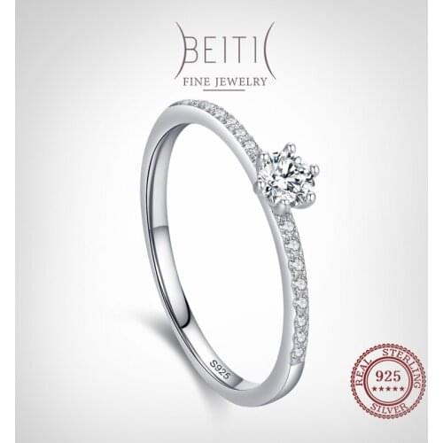 Beitil Simple Round Clear CZ 925 Sterling Silver Finger Ring For Women Cassic Wedding Statement Fine Jewelry Gift