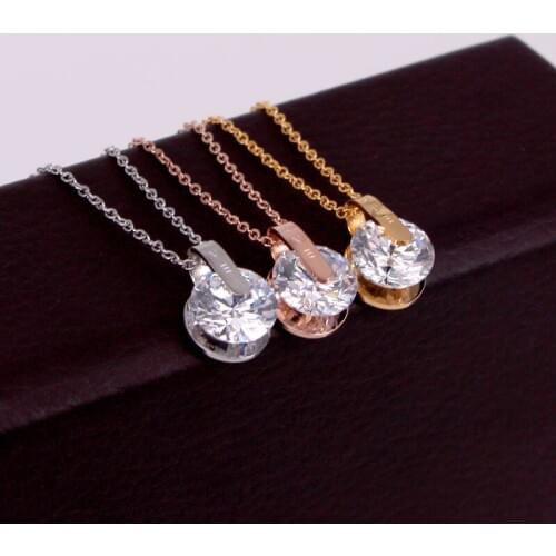 Fashion OL Stainless Steel Love Crystal Rotate Round Pendant Necklace Rose Gold Color Women Lady Wedding Party Gift