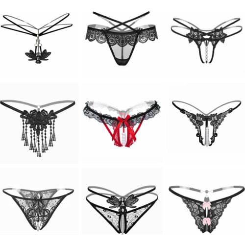 Women Sexy Lingerie hot erotic open crotch Panties Porn transparent underwear crotchless sex wear G-string thong with pearl Q001
