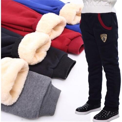 Winter Pants for Boy Kids Warm Thick Fleece Fur Lining Leggings Sport Trousers 4Y-14Y Teen Boys Straight Full Leggings Joggers