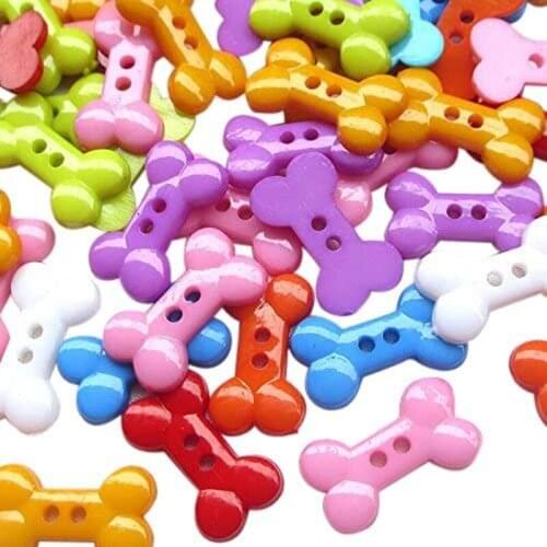100Pcs Pet Dog Bone Toy Plastic Buttons 2 Holes Sewing Craft Supplies 18mm