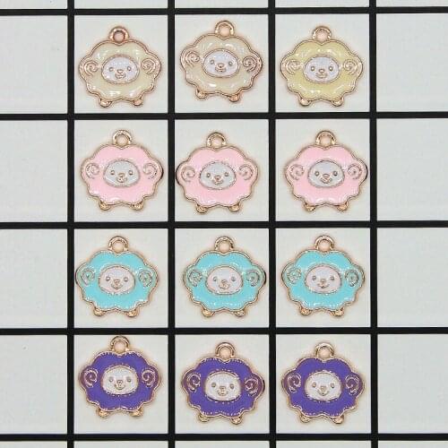 20pcs/lot 13*14mm Mini Animal sheep Enamel Charms Fashion Jewelry Accessories fit Bracelet Earring DIY Making Gold color XL930