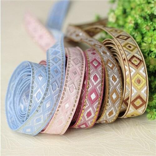 6M/lot 1.2cm wide New diamond-shaped plaid ethnic style pattern lace clothing sewing decorative ribbon accessories A137