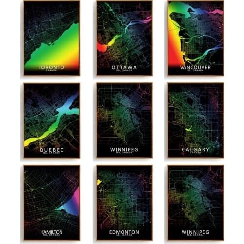 Canada Map Diamond Painting Cross Stitch 5D Full Drill Mosaic Rainbow City Toronto Ottawa Map Diamond Embroidery Home Decor