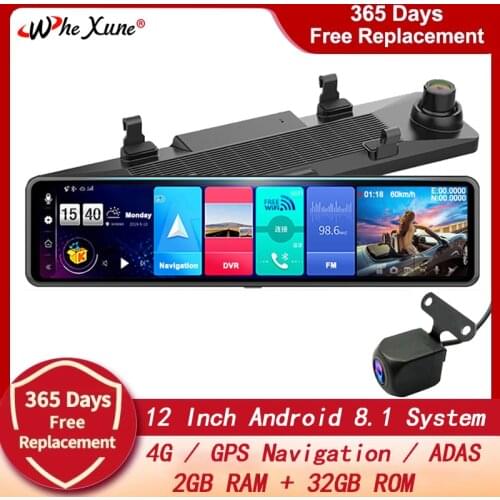 WHEXUNE 2020 New 12" 4G Android 8.1 Car DVRs Camera GPS Navigation Mirror Recorder Compatible with more Apps Wifi ADAS Dash cam