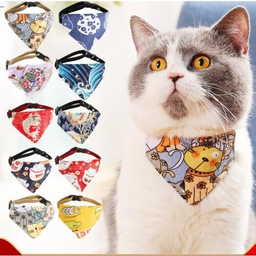 New Fashion Cartoon Cat Bandana Bow Tie Kitten Dog Scarf Adjustable Pet Cat Collar Handmade Trigon Pet Supplies Cat Accessories