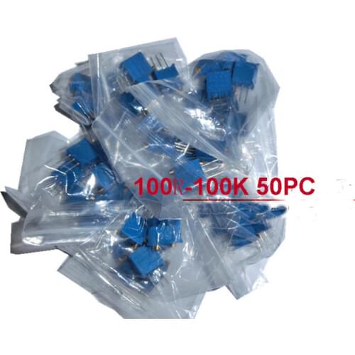 Free Shipping 50pc 3296w multiturn trimmer potentiometer 100R-100K potentiometer 3296w 10value*5pc