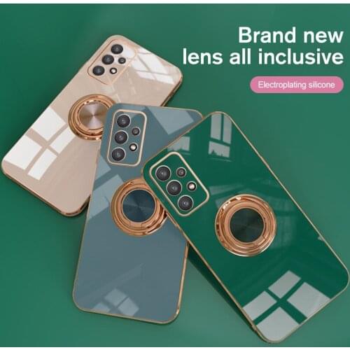 A52 A32 A72 Case Plating Camera Protection Phone Cover For Samsung Galaxy A 32 52 72 4G 5G A42 Holder Ring Stand Silicone Fundas