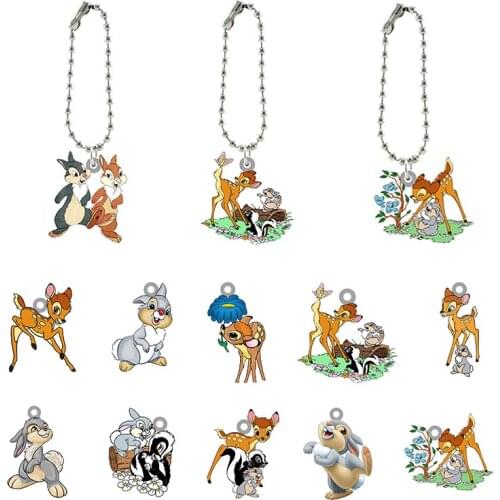 Disney Cartoons Souvenirs Accessories Mr. Rabbit And Bambi Playing Small Accessories Keychains Resin Accessories Pendants