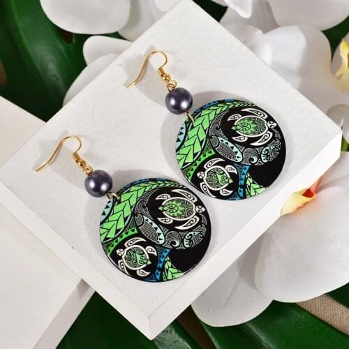 Hawaiian Fashion Polynesian Earrings Trendy Jewelry Earings Tortoise Round Acrylic Dangle Drop Wholesale Jewelry for Women Gifts