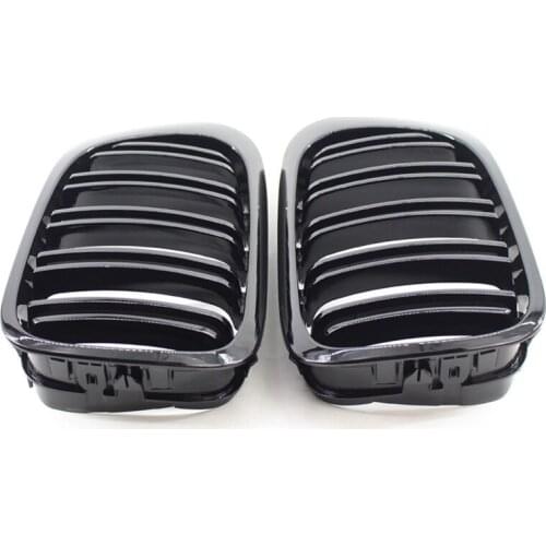 A Pair Glossy Black Double Rims Grille M Style Modified Baking Varnish Black Grille for BMW E46 2 Doors 98-02 Year