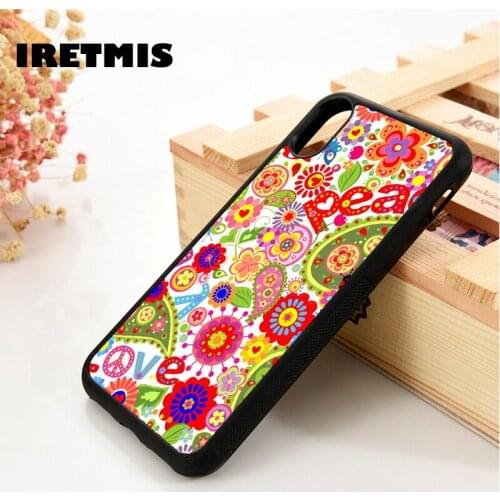 Iretmis 5 5S SE 6 6S Silicone Rubber Phone Case Cover for iPhone 7 8 Plus X Xs 11 12 MINI Pro Max XR Peace And Love Flower Heart