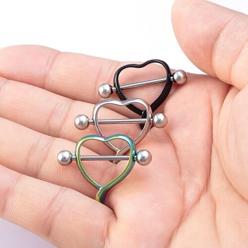 2pcs Heart Nipple Ring Piercing Barbell Stainless Steel Shield Bar Rings Sexy Adult Game for Women Breast Body Jewelry Gift 14G