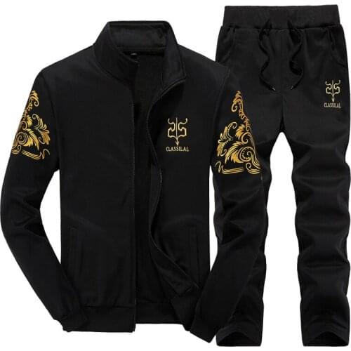 Hoodie suit Men Printed simple style sports pants mens solid color two piece suit fitness leisure men 2020