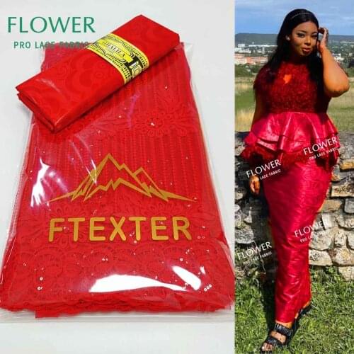 Red Sequined Net Tulle Lace For Ankara French Bridal And Bridesmaid Dresses 2021 Top Quality 100% Cotton Bazin Riche Fabric