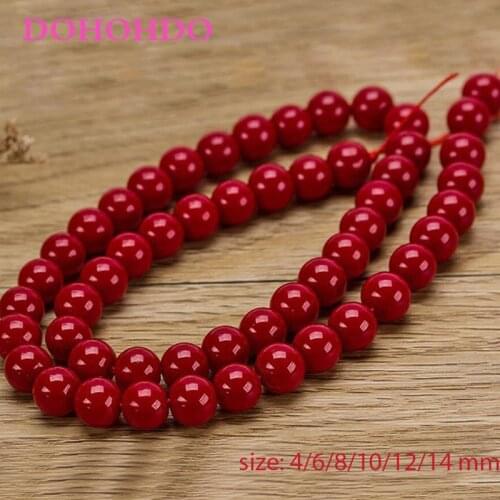 Natural Stone Round Dark / Bright red Coral Beads Loose Beads 4/6/8/10/ 12/14mm For DIY Bracelet Necklace Jewelry Making Finding