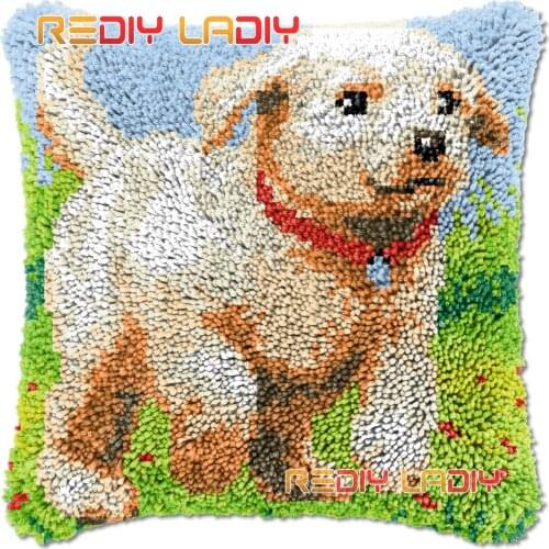 Latch Hook Cushion Cover Running Dog Needlepoint Kits Chunky Acrylic Yarn Crocheting Pillow Case Arts & Crafts