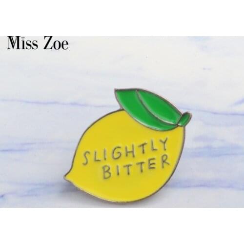 Lemon enamel pin SLIGHTLY BITTER Brooches Gift for Kids friends Fruit icons Pin Badge Button Lapel pin for Clothes cap bag
