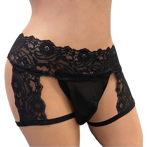 Mens Sissy Underwear Lace Enhance Pouch Bikini Hollow Out Briefs Pants Hollow lace black erotic panties new трусы мужские 03