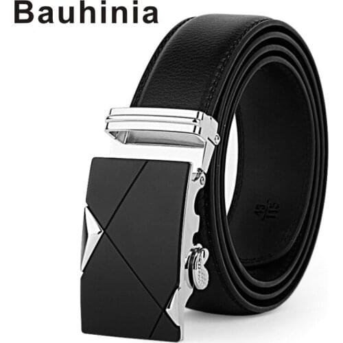 Bauhinia brand mens double-sided leather alloy automatic buckle belt two-layer leather casual all-match business leather belt