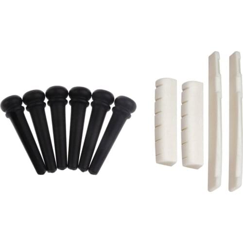 Set of 2 Bone Slotted Saddles Nuts w/ Bridge Pin for Acoustic Folk Guitar