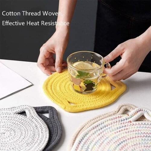 4 Pcs Potholders Trivets Set,Cotton Thread Weave Cat Shape Coasters,Placemats,for Cooking&Baking,7 Inch(Yellow&Colorful)