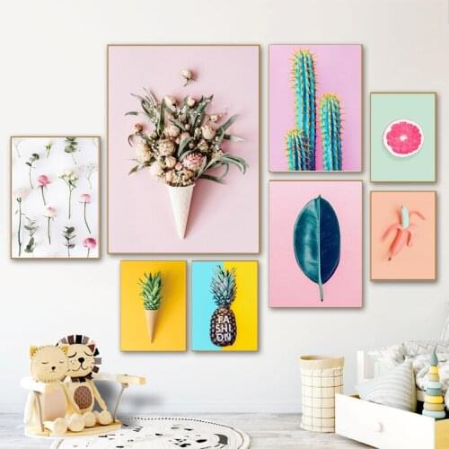 Flower Pineapple Fresh Fruit Plants Picture Wall Art Cactus Home Nordic Poster HD Print Modular Canvas Painting For Living Room