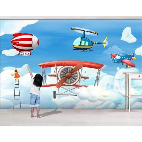 Custom mural on the wall wallpaper 3 d Airplane helicopter ladder drawing children room decor photo Wallpaper in the living room