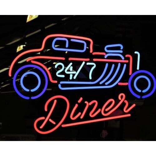 Neon Sign 24/7 Diner Retro Glass Tube garage neon sign store Beer Bar car wall neon signs restaurant custom LOGO Iconic Sign Art