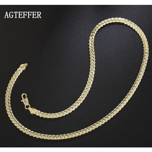 AGTEFFER New 925 Sterling Silver 20 Inch 18k Gold 6mm Full Sideways Chain Necklace For Women Man Fashion Jewelry Charm Necklace