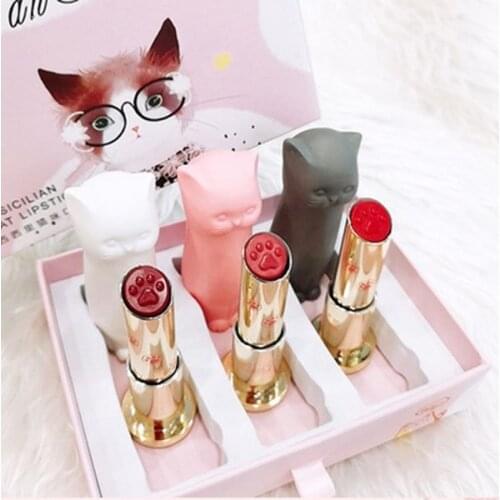 New Makeup Cat Lipstick Girl Heart Lipstick Set Lipstick Lip Secrets Cute Cat Is Coming Rich Colors Smooth and Easy To Wipe