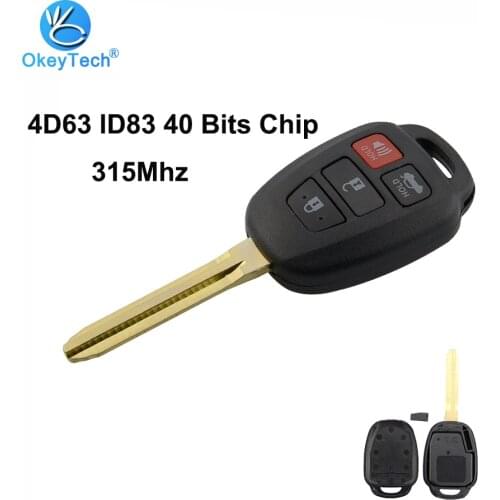 OkeyTech For Toyota Remote Control Car Key Uncut Blank TOY43 Blade 3+1 4 Button 315Mhz 4D63 ID83 40 Bits Chip for Camry Corolla