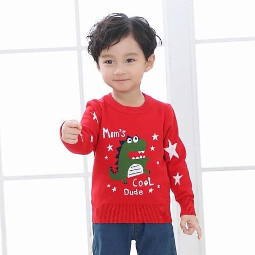 2-8T Dinosaur Cartoon Sweater For Boy Toddler Kid Autumn Winter Knitted Cardigan Knitwear Cute Long Sleeve Top Outfit