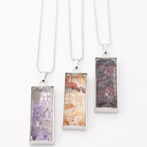Trendy Silver Plated Rectangle Shape Wish Bottle Pendant Link Chain Necklace Many Colors Quartz Stone Jewelry