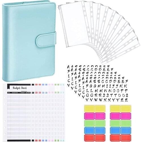 A6 PU Budget Binder Planner with 10Pcs Binder Pockets Loose Leaf Bags 6 Ring Binder Cash Envelopes System for Budgeting