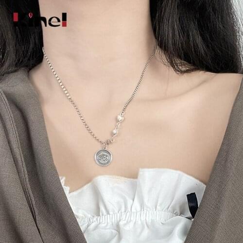 Kinel Antique Style Authentic 925 Sterling Silver Elephant Pendant Vintage Silver Sweater Chain Neckalces for Women Jewelry