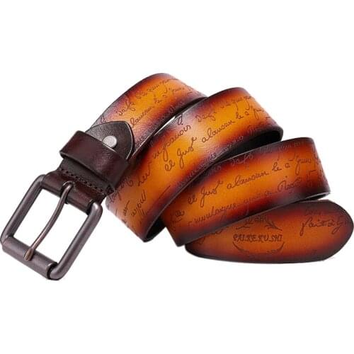 Mens Belt Natural Real Cowhide Belt 100% Genuine Leather Pin Buckle Belt Fashion Retro Style Belt