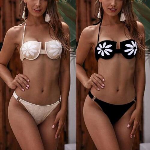 Sexy Bikinis Set Women High Leg Swimming Suit Flower Printed Bikini Brazilian Swimwear Two-piece Swimsuit Swimwear Women 2021