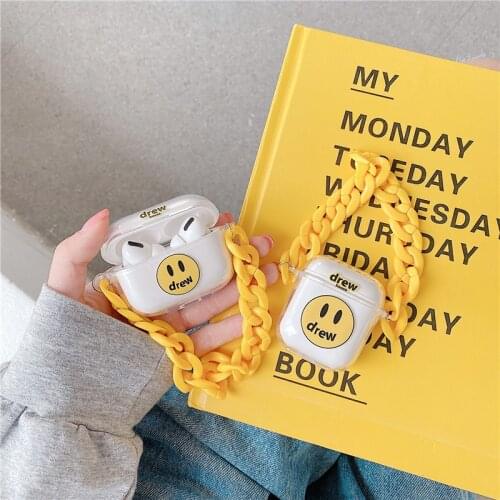 Street Brand Cool Justin Bieber Drew TPU Silicone Cases For Airpods 1 2 Lanyard Chain Strap Headset Cover For Airpods Pro Funda