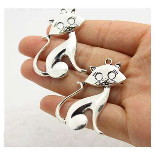 Sweet Bell (20 pieces/lot) 32*46mm Antique Alloy Lovely Cat Charm Pendant Jewelry Pendant Charms Findings 3B397