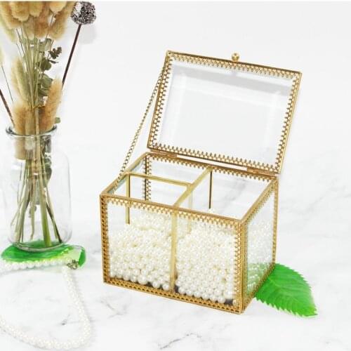Retro Glass Storage Box Cotton Swab Cotton Pad Small Box Transparent Dressing Table Desktop Finishing Box Storage Box