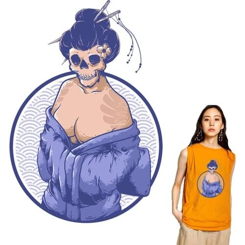 Thermal Punk Skull Beauty Sticker on Clothes Patches Heat Transfer Patch Stripe Iron on Transfers For Clothing Stickers Applique