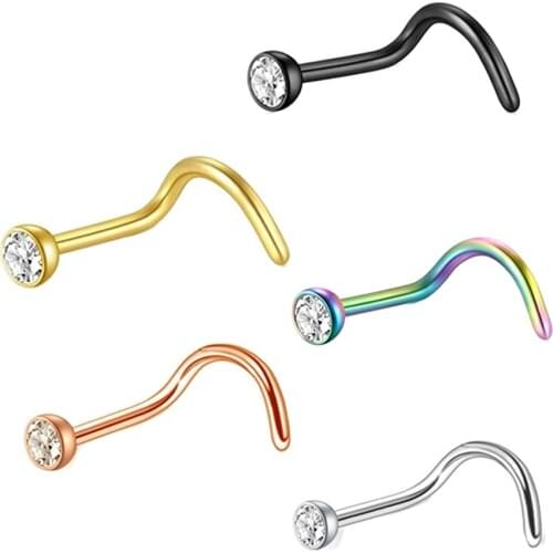 TIANCIFBYJS Wholesales Nose Piercing Ring Stud Prong CZ Shape Nostril Jewelry 20g Nostril Earrings Body Piercing Nose Rings Pin