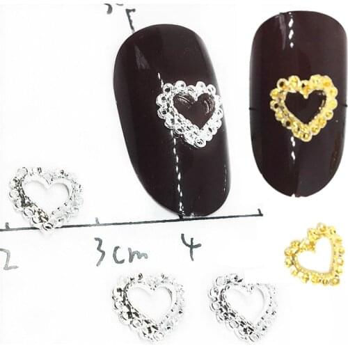 20Pcs Heart Nail Art Decorations Silver Metal Studs Hollow Charms Dekors Bling Nailart Ornaments Japanese 3d Glitter Accessories