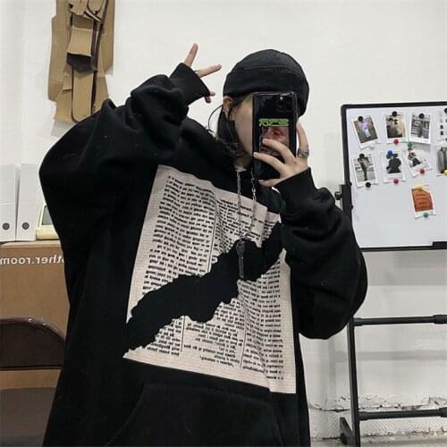 Streetwear New Autumn Harajuku Loose Tops Autumn Fashion Japan Womens Black Loose Loose Funny Printed Girls Spring Sweatshirts