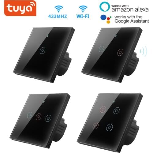 Tuya WiFi Smart Light Glass Panel Switch, Without Neutral Wire Touch Sensor Smart Wall Switch Voice Work with Alexa Google Home