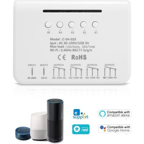 EWeLink Smart Wifi Switch 4 Gang Wireless Light Switch 433MHz RF Remote Wifi Compatible with Amazon Alexa & Google Home/Nest