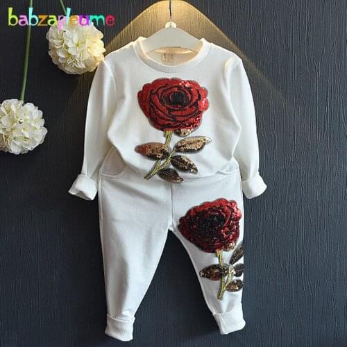 Babzapleume spring autumn korean children clothing store Rose t-shirt+pants baby girls outfit sport suit kids clothes set BC1077