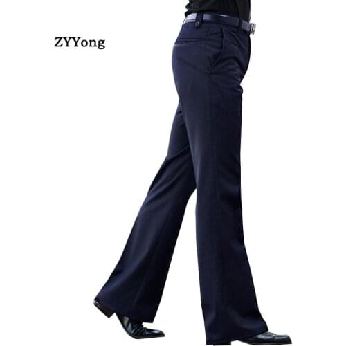 High Quality New Flared Boot Cut Trousers Mens Business Casual Slim Office Meeting Elegant Black Suit Pants Large Size 37 Flat
